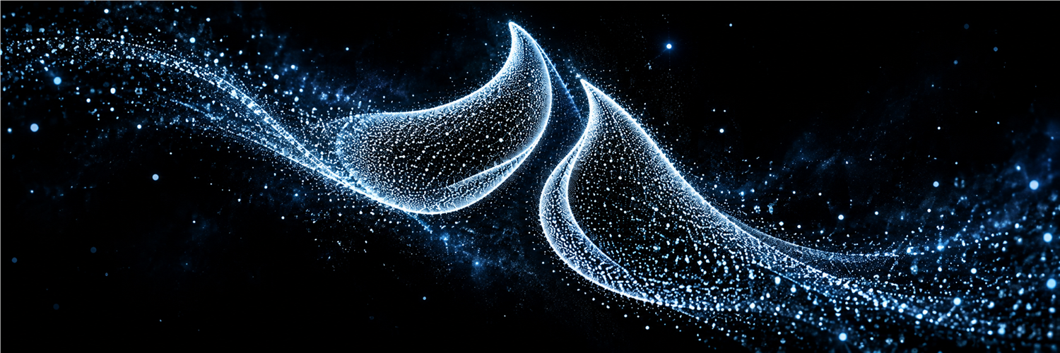 Two icy particle embers flying across deep space